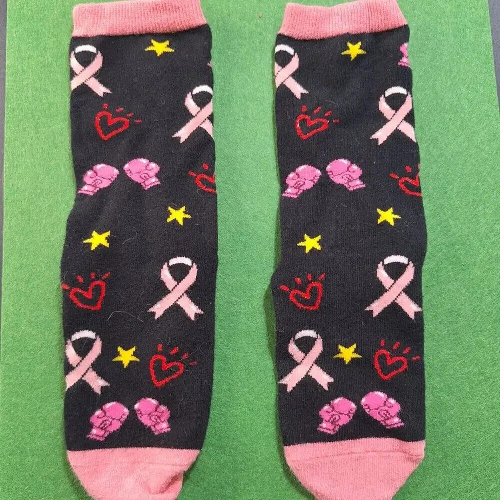 Pink Black Unicorn Breast Cancer Awareness Womens Funny Inspirational Socks NWT